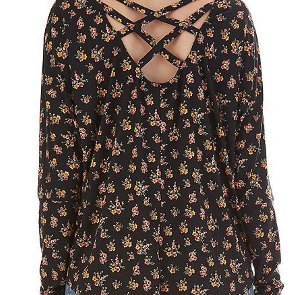 NWT Jr. Iz Byer Rust Floral Front Tie Criss Cross Back Pullover, Sz: XL - Picture 5 of 8